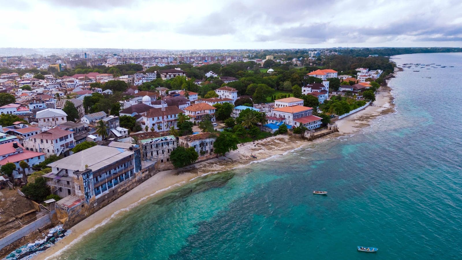 Aerial view of a Kenyan coastal town