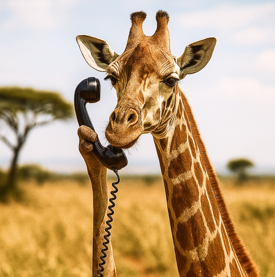 A picture of a Giraffe making a call